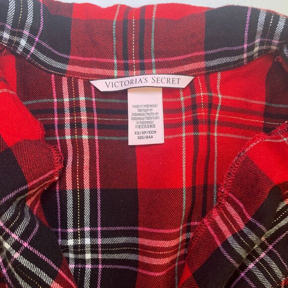 Victoria's Secret 2 piece red plaid tartan short sleeve shirt shorts pajamas XS - Picture 3 of 9